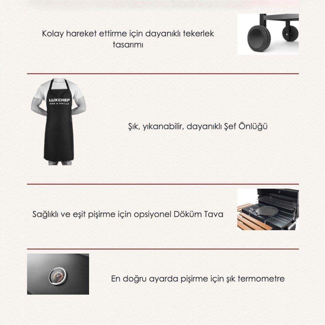 TEŞHİR Luxchef LC80 Barbekü Mangal+Kılıf+Önlük+BBQ Eldiveni