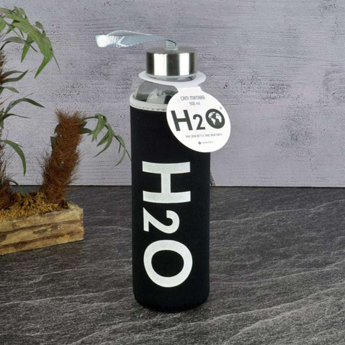 Tohana H2088751 H20 Kılıflı Cam Matara 750ml Siyah - Züc19584
