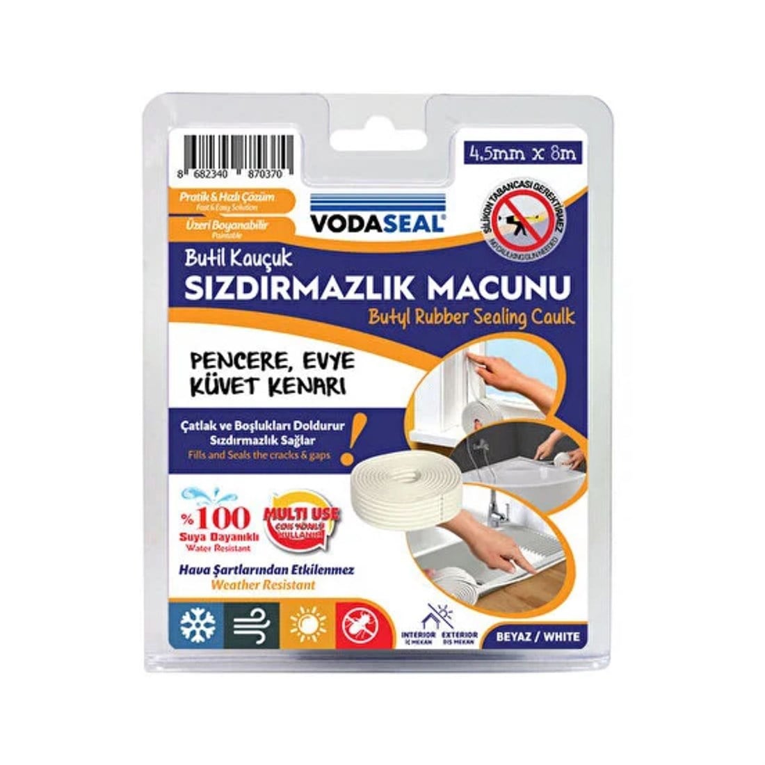 Vodaseal Sızdırmazlık Macunu Beyaz Butil Kauçuk Macun 4,5mmx8mt