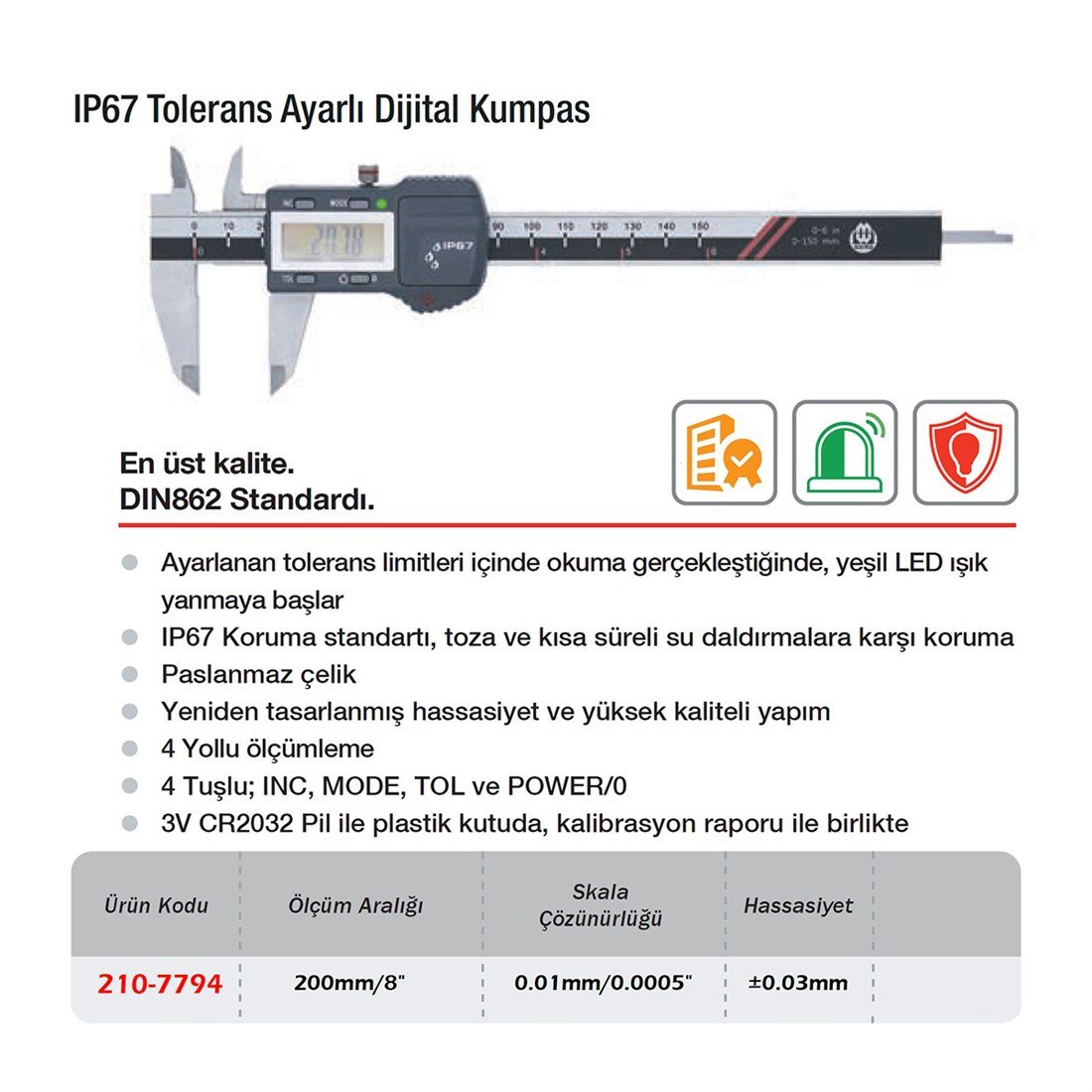 Werka Ip67 Tolerans Ayarlı Dijital Kumpas 210-7794