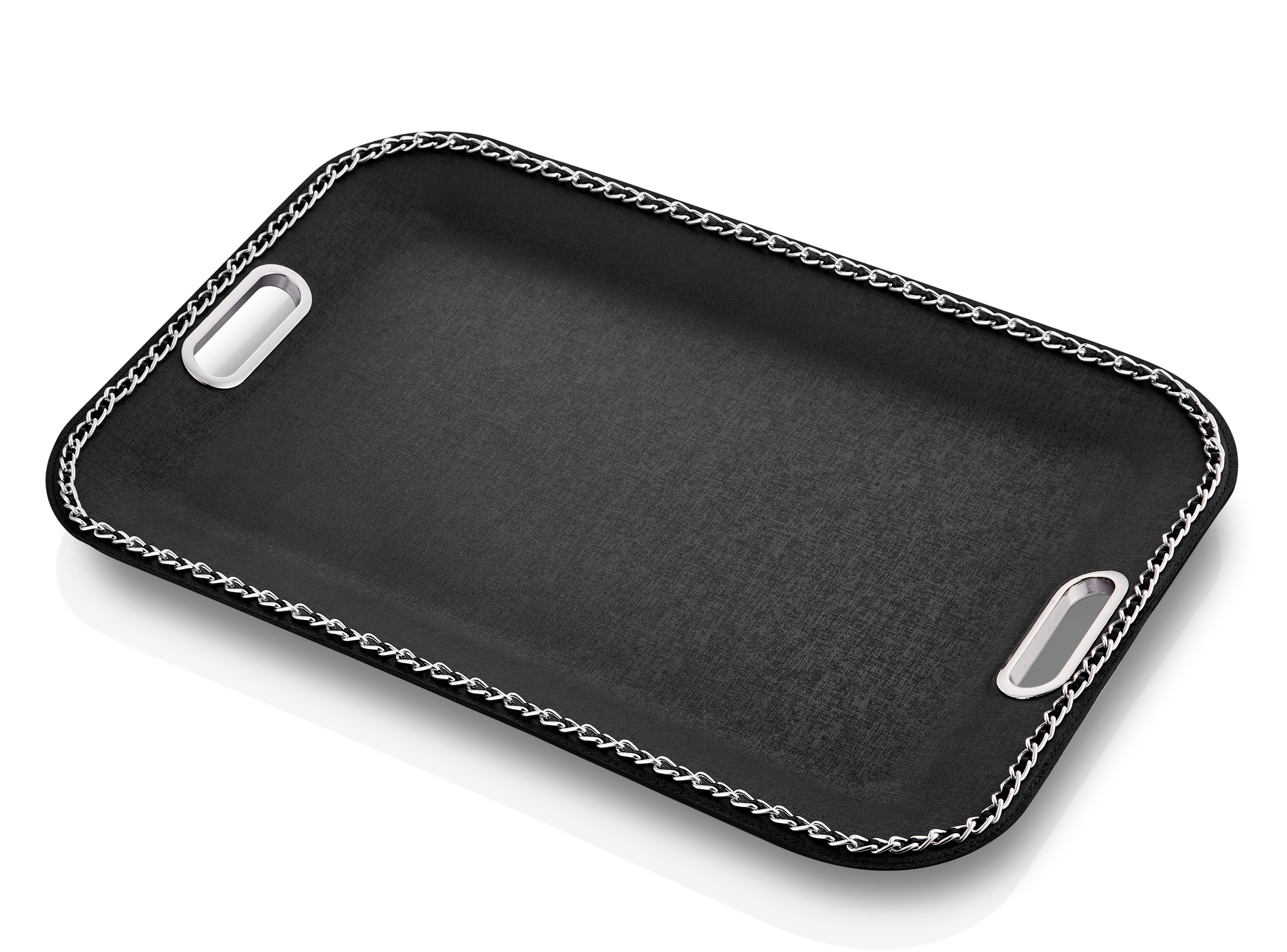 TEPSİLERELE TRENDEle TrendMetal Zincirli Metal Kulplu Dikdörtgen Siyah Tepsi