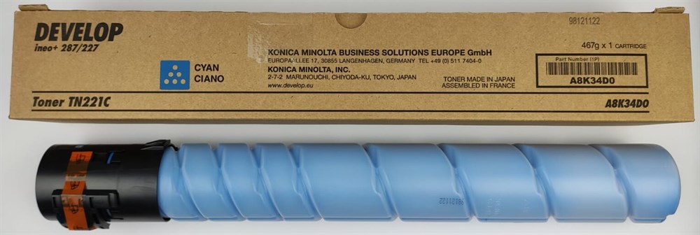 DEVELOP TN-221Y Orijinal Yellow Toner  A8K32D0   ineo C227/287