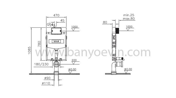  VitrA Asma Klozetler için Gömme Rezervuar 8 cm