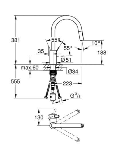 Grohe Eurocosmo Spiralli Eviye Bataryası, 2 Fonksiyonlu