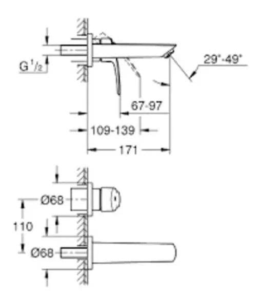 Grohe Eurosmart Duvardan Ankastre Lavabo Bataryası (Sıva Üstü Grubu)