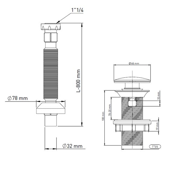 SERAMİK KAPAKLI 100 MM KLİK KLAK 1-1/4 LAVABO SÜZGECİ ( TAŞMA DELİKSİZ )