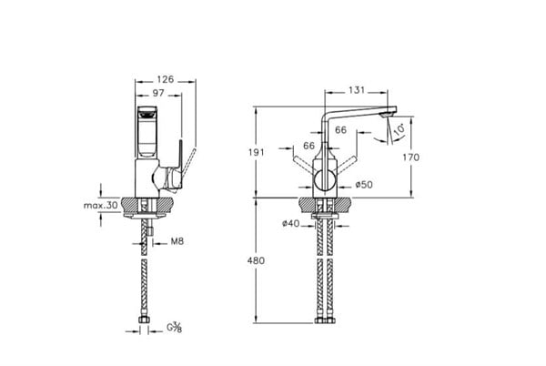 Suit L Lavabo Bataryası (Tek armatür Delikli)
