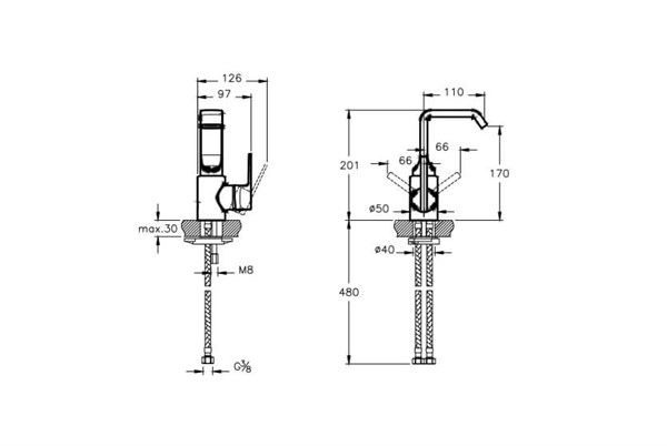 Suit U Lavabo Bataryası (Tek Armatür Delikli)