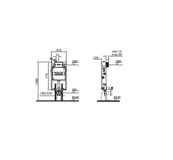 VitrA Asma klozetler için ayarlanabilir ince metal ayaklı set 2,5/4 L önden basmalı