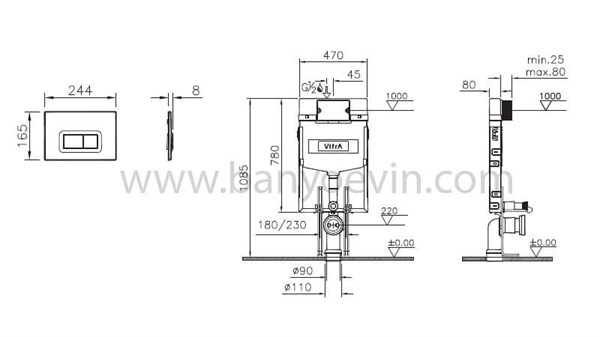 VitrA Asma Klozetler için Gömme Rezervuar Seti 8 cm