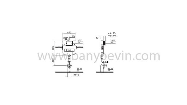 VitrA Duvara Tam Dayalı Tek Klozetler için Gömme Rezervuar 8 cm