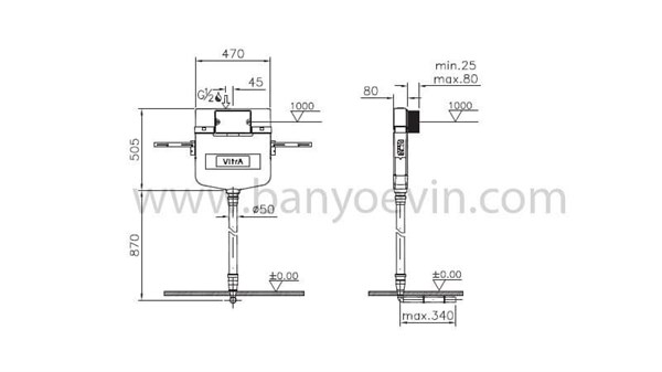 VitrA Helataşları için Gömme Rezervuar 8 cm