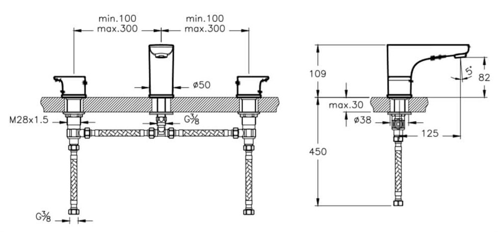 X-Line Lavabo Bataryası 3 delikli altın
