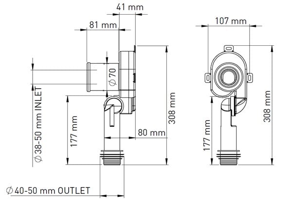 YATAY DÜŞEY FONKSİYONLU PİSUAR SİFONU 50/40 MM