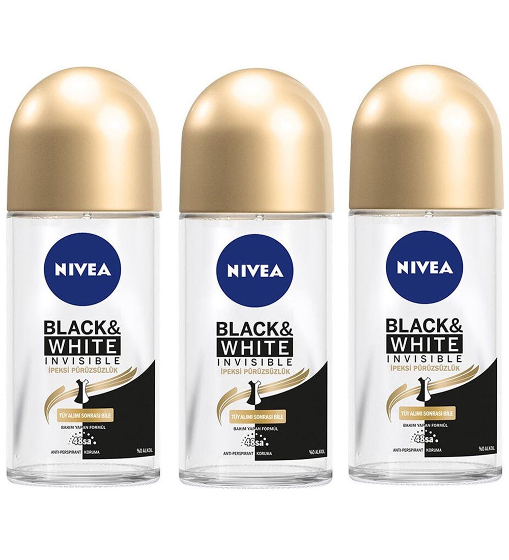 3 Adet Nivea Roll-On 50 Ml Invisible Black White İpeksi Pürüzsüzlük Kadın