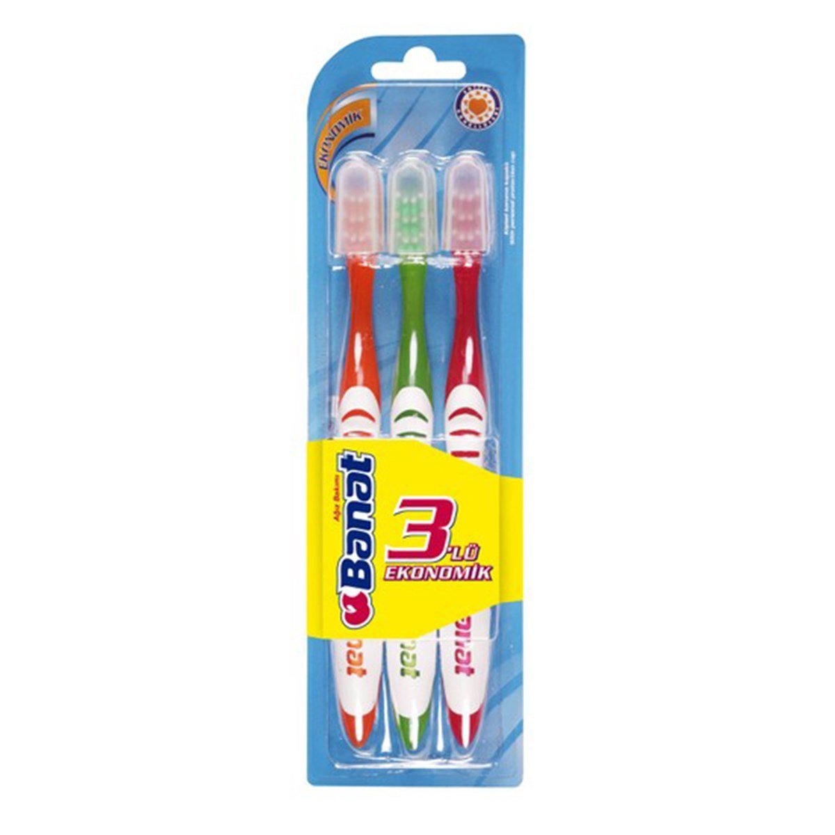 Banat 3'lü Ekonomik Diş Fırça Seti( Orta Sert, Kokulu, Kauçuk Saplı)