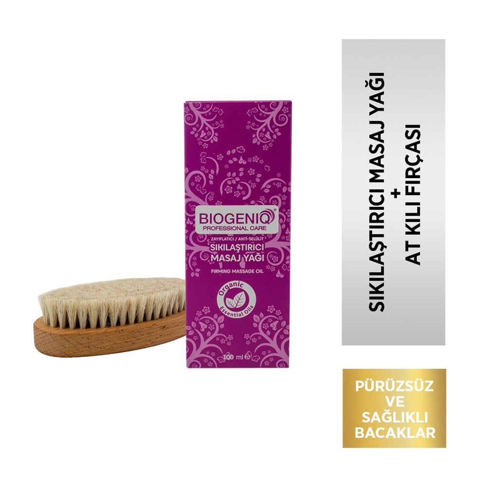 Biogeniq Sıkılaştırıcı Masaj Yağı + Biogeniq At Kılı Fırçası Set
