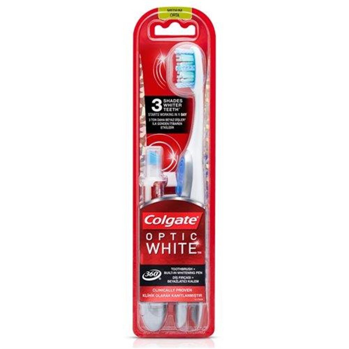 Colgate 360 Optik Beyaz Diş Fırçası + Beyazlatıcı Diş Kalemi