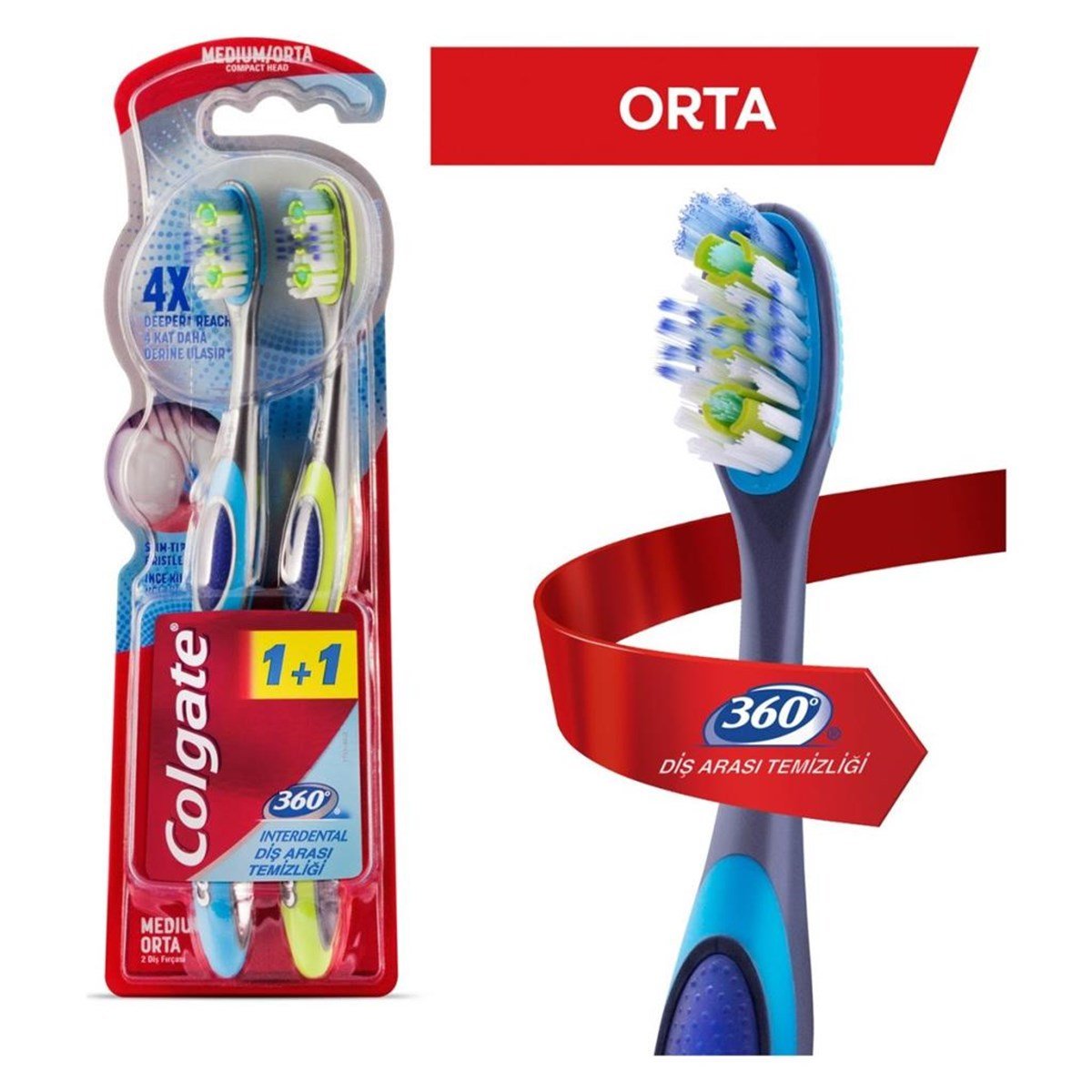 Colgate Diş Fırçası 360° Diş Arası Temizliği Orta 1+1