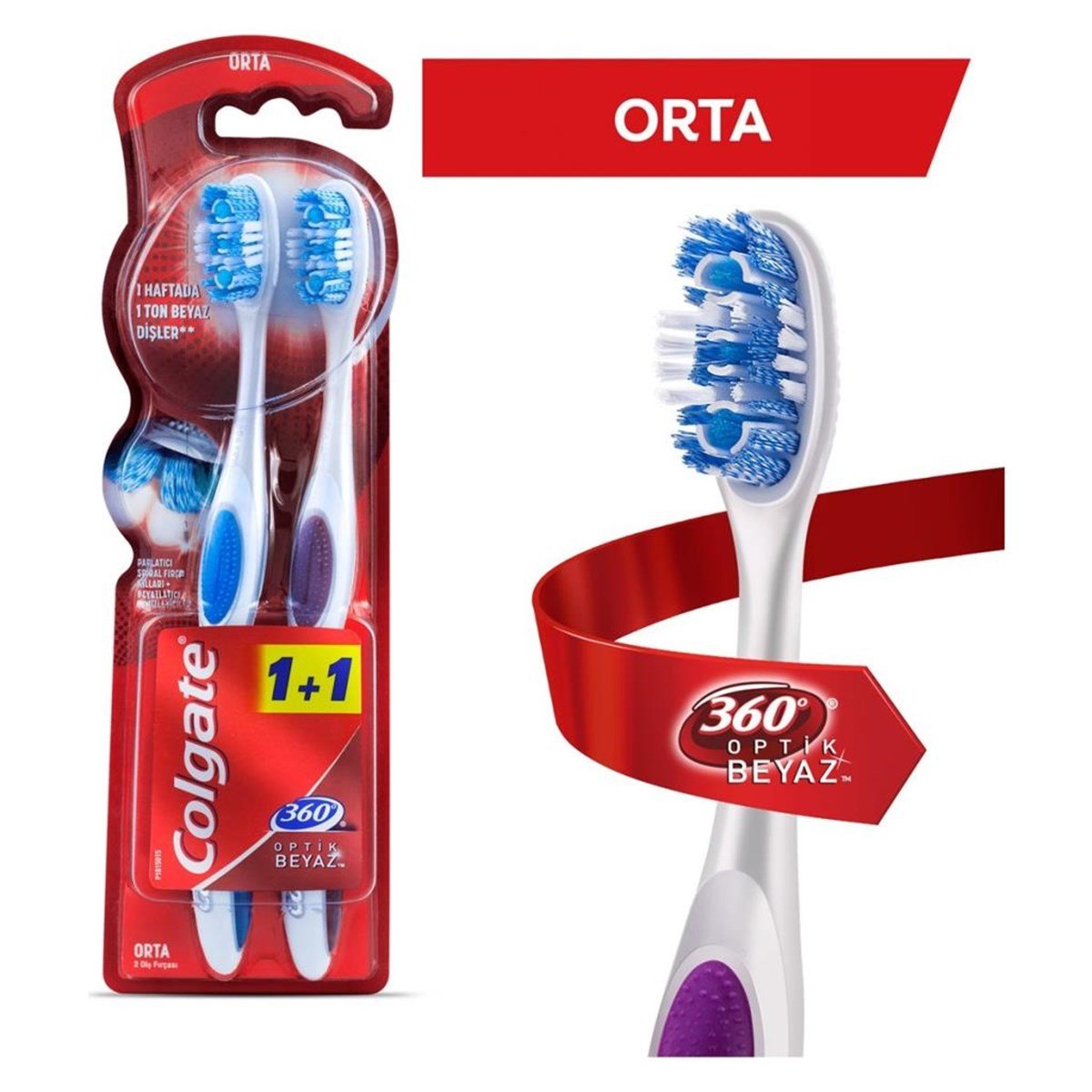 Colgate Diş Fırçası 360° Optik Beyaz Orta 1+1