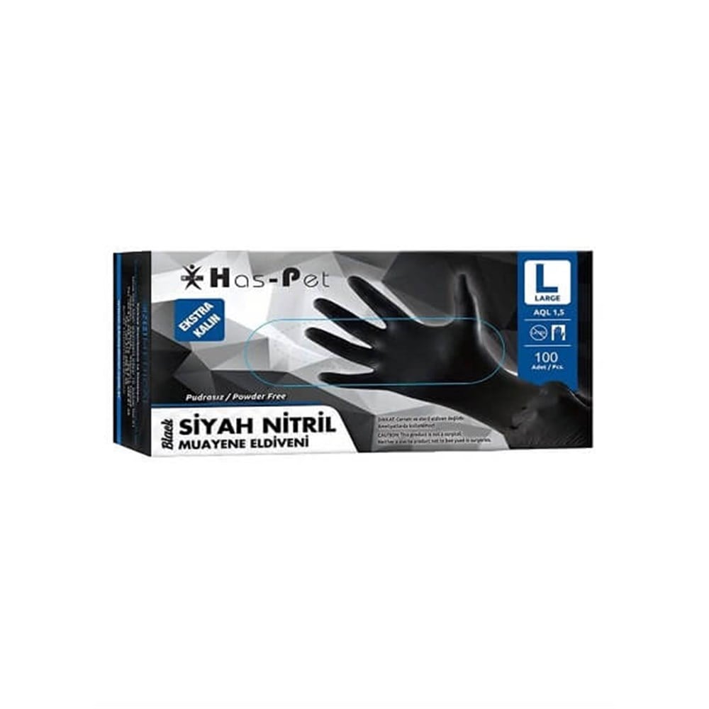 Has-Pet Muayene Eldiveni Lateks Pudrasız 100 Adet Siyah - Large