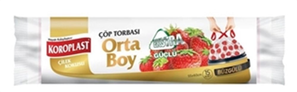 Koroplast Çöp Torbası Büzgülü Orta Boy15 Adet Çilek Kokulu