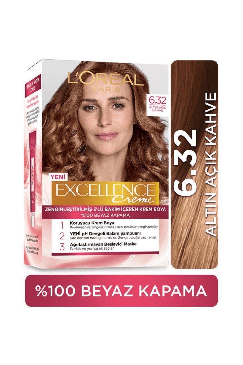 Loreal Paris Excellence Creme Saç Boyası 6.32 Altın Açık Kahve