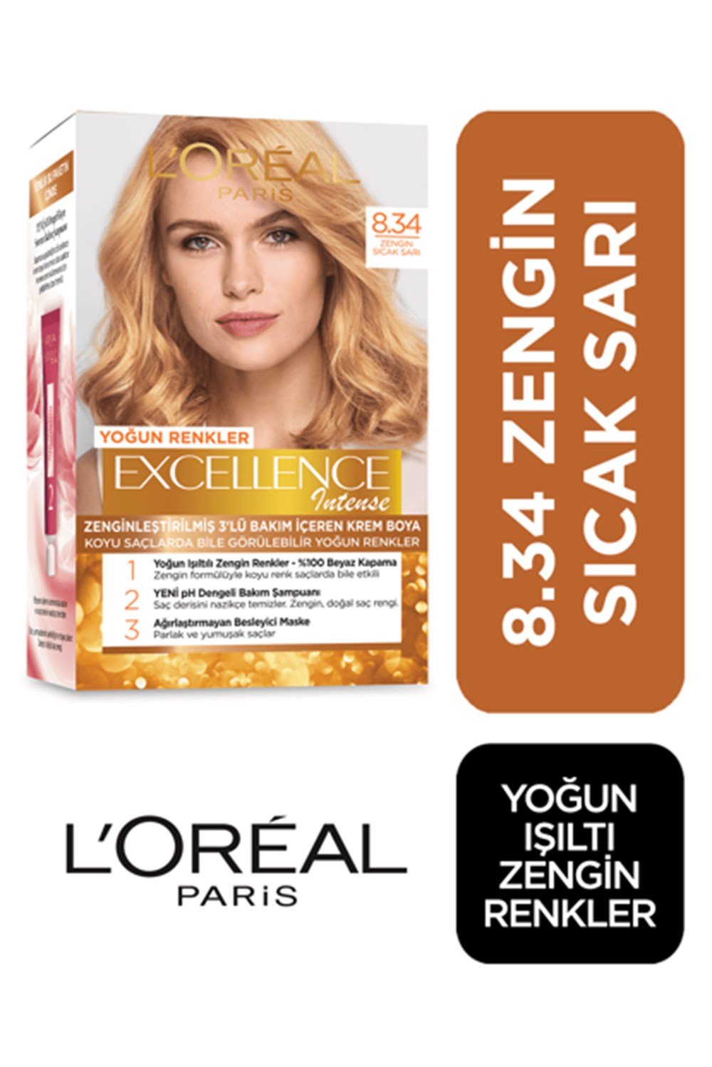 Loreal Paris Excellence Intense Saç Boyası 8.34 Zengin Sıcak Sarı
