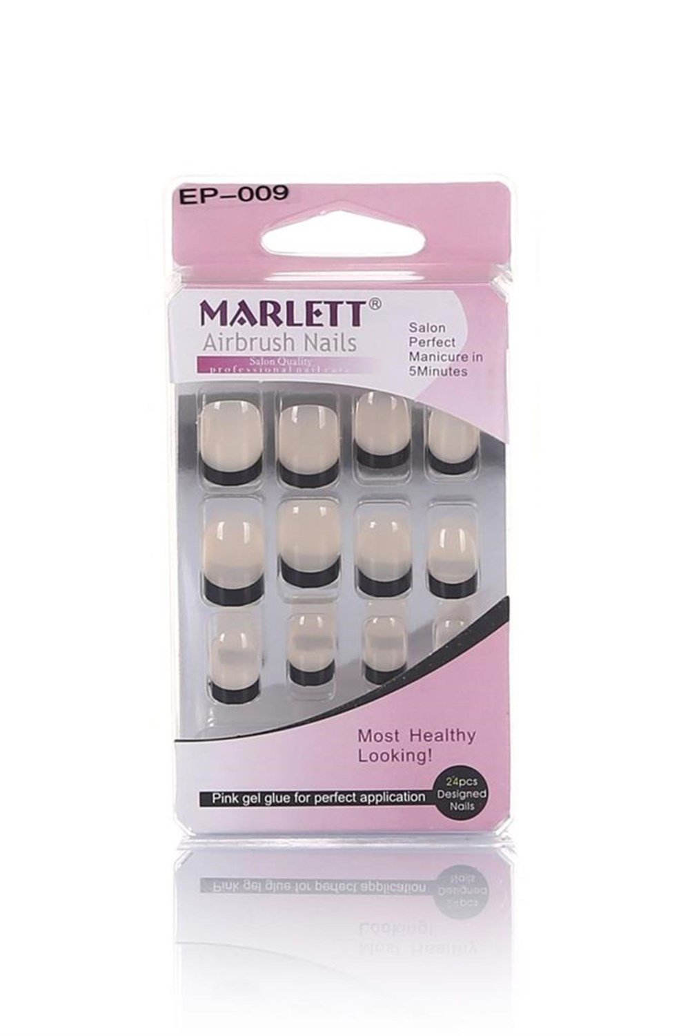 Marlett Airbush Nails 24'lü French Takma Tırnak Ep 1534-9  24Pcs
