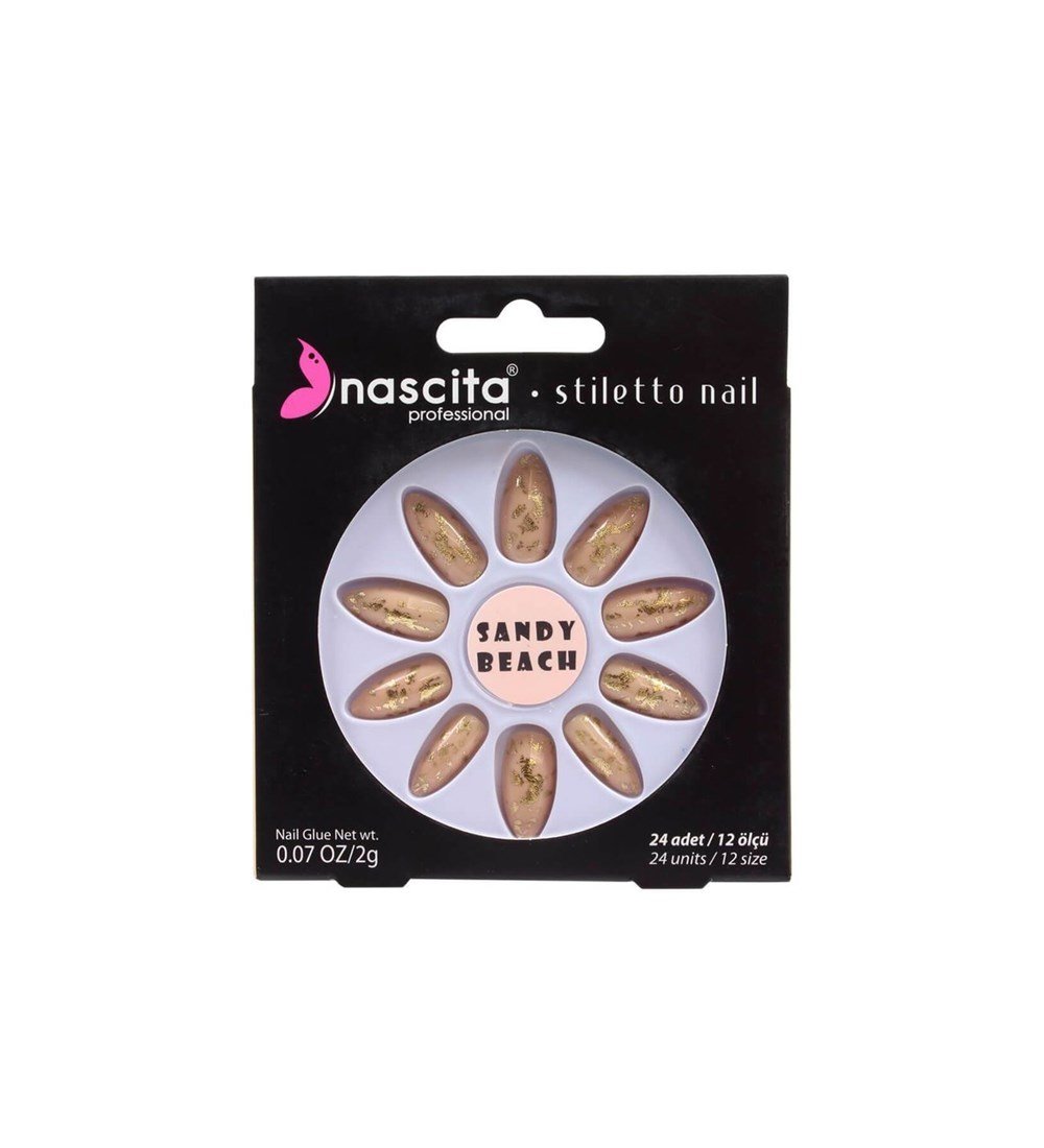 Nascita Stiletto Gold Printing Takma Tırnak