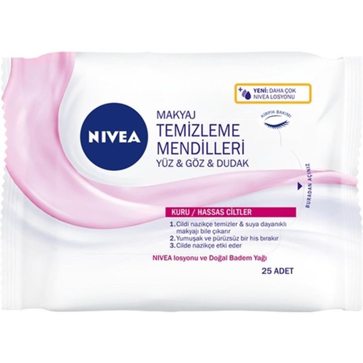 Nivea 3'Ü 1 Arada Makyaj Temizleme Mendili Kuru/Hassas Cilt 25 Adet