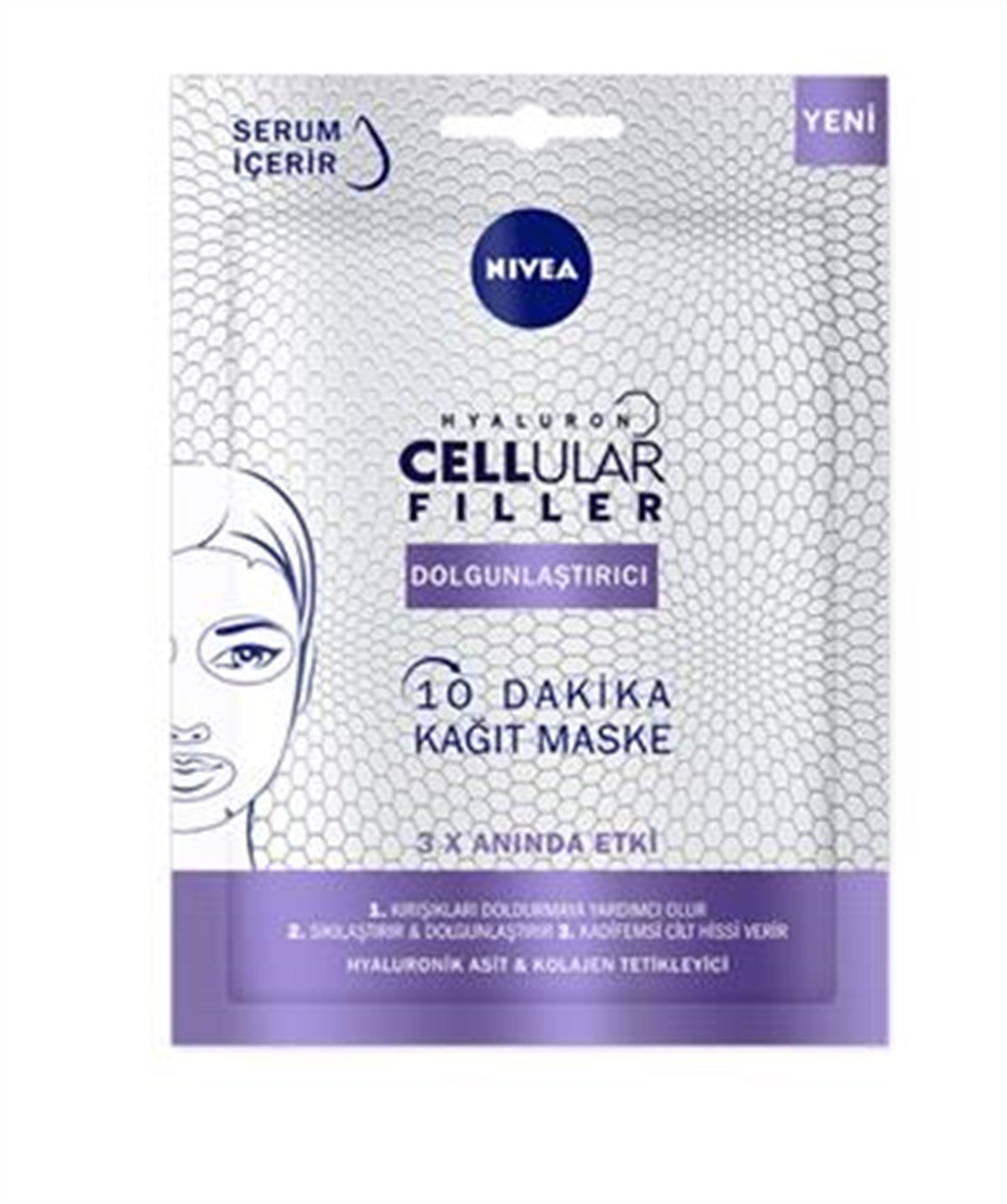 Nivea Hyaluron Cellular Filler Dolgunlaştırıcı 10 Dakika Kağıt Maske 1 Adet