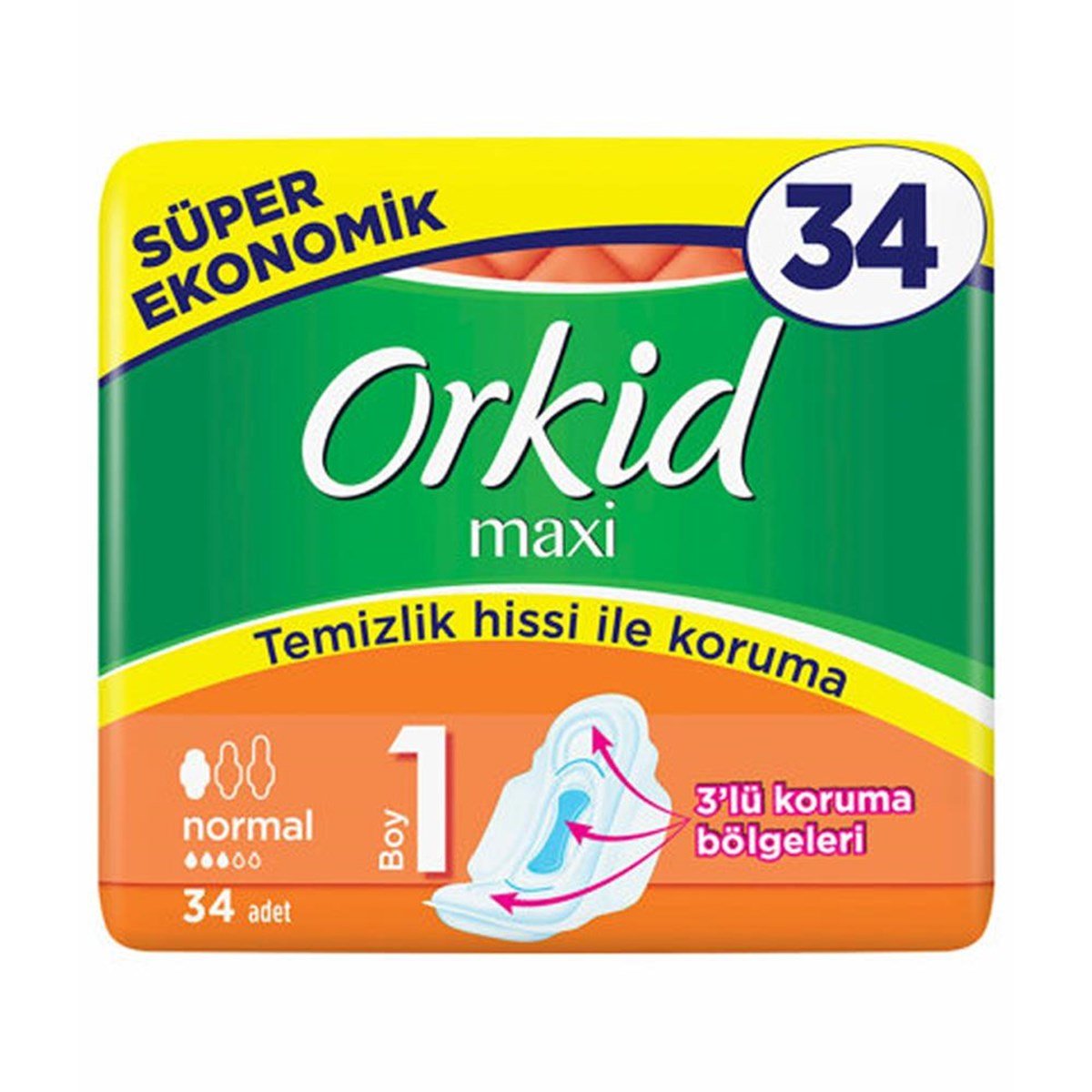 Orkid Maxi Hijyenik Ped Normal Süper Ekonomik Paket 34 Ped