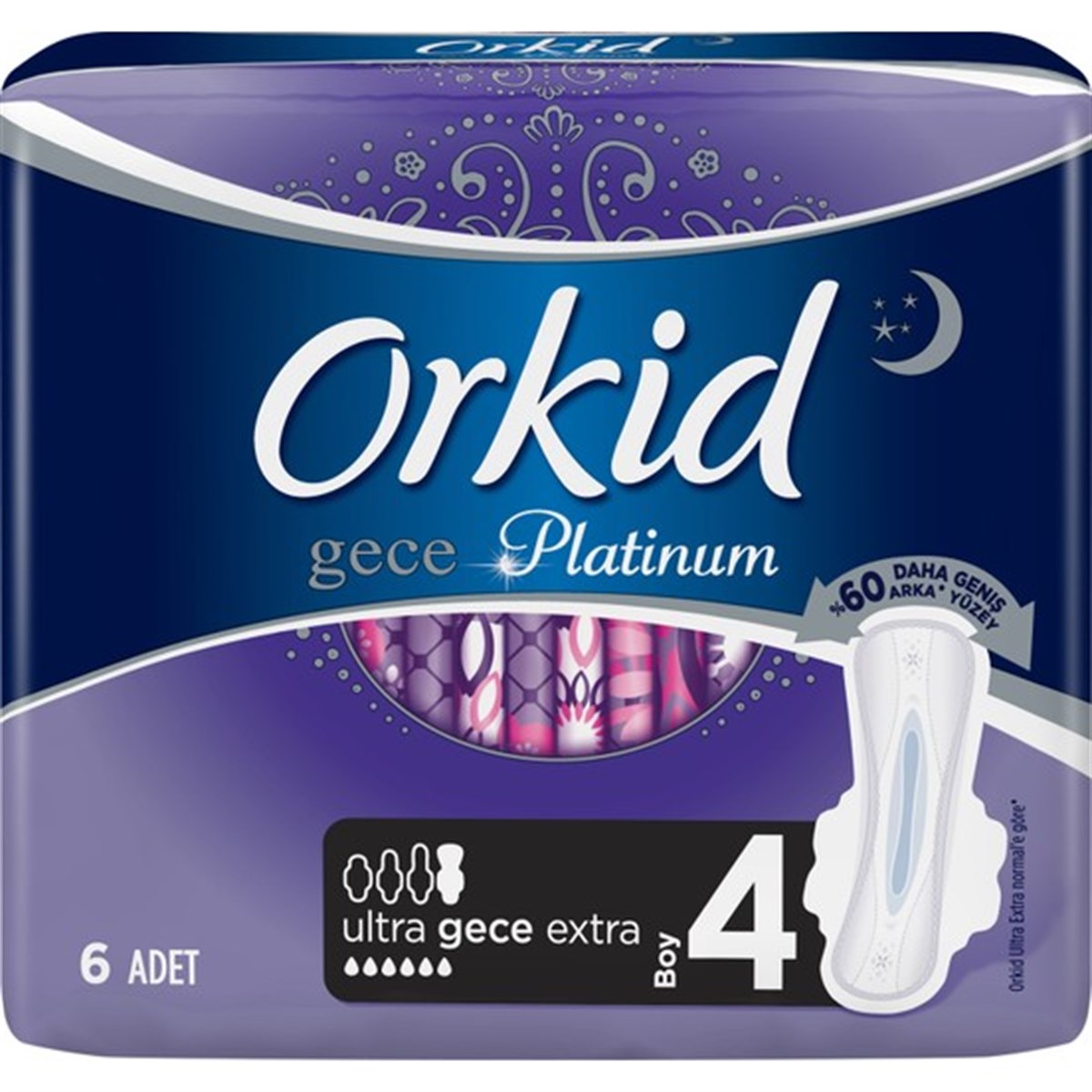 Orkid Platinum Hijyenik Ped Gece Extra Tekli Paket 6'lı
