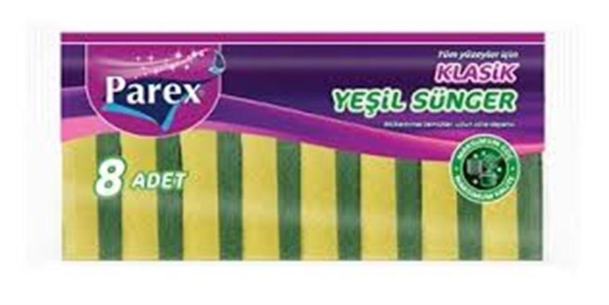 Parex.T.Klasık Yeşil Duz Sünger 8'li Eko Paket