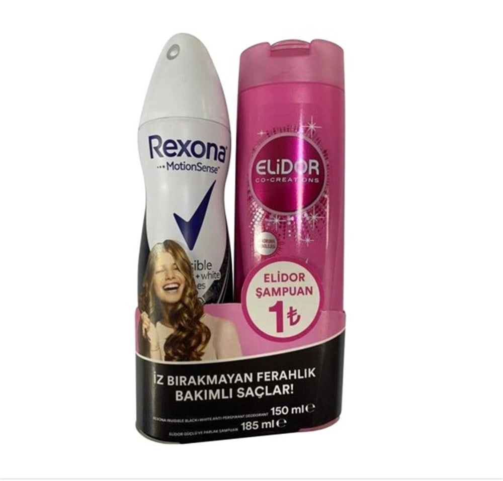 Rexona Invisible Black and White Deo Sprey 150 Ml + Elidor Güçlü ve Parlak Şampuan 185 Ml