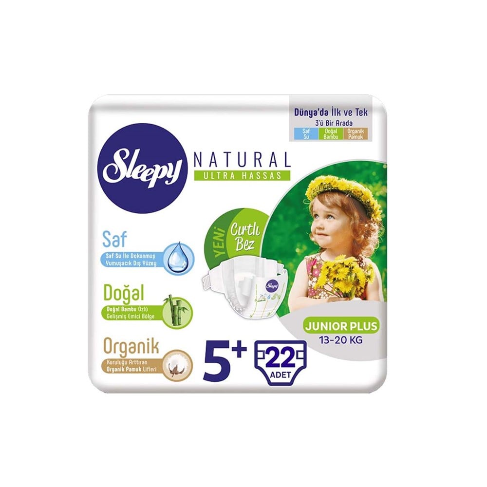 Sleepy Bebek Bezi Naturel Jumbo Beden:5+ (13-20Kg) Junior Plus 22 Adet