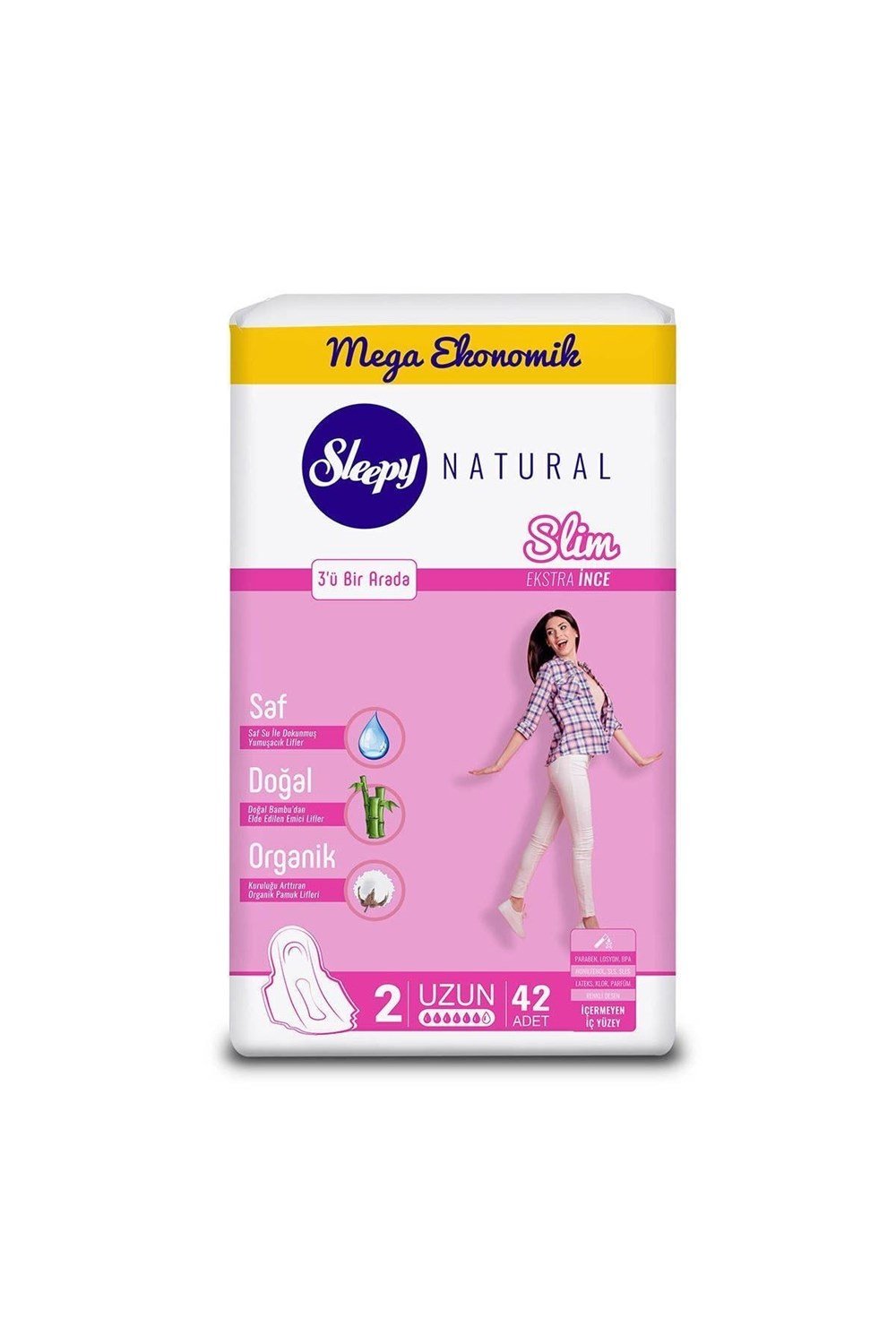 Sleepy Natural Hijyen Ped Mega Slim Uzun 42 Li