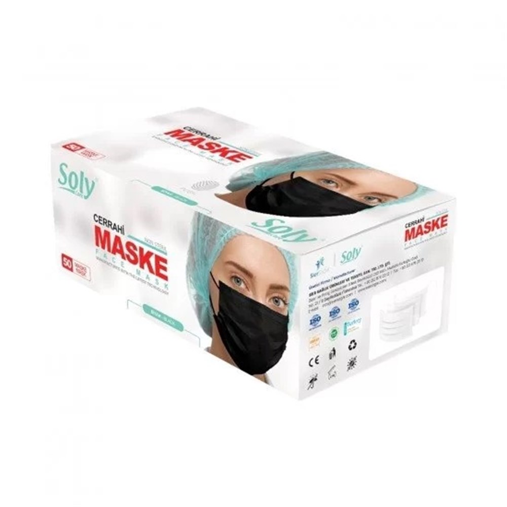 Soly Cerrahi Maske Paket 50'Li Siyah