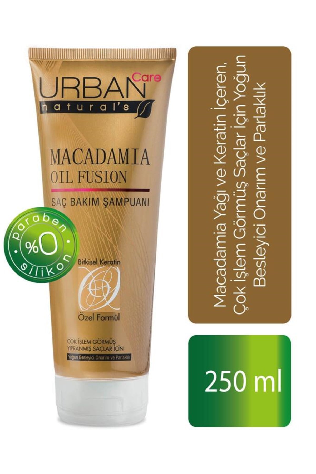 Urban Care Macadamia Yağı ve Keratin içeren Besleyici Onarım ve Parlaklık veren Şampuan 250 ml