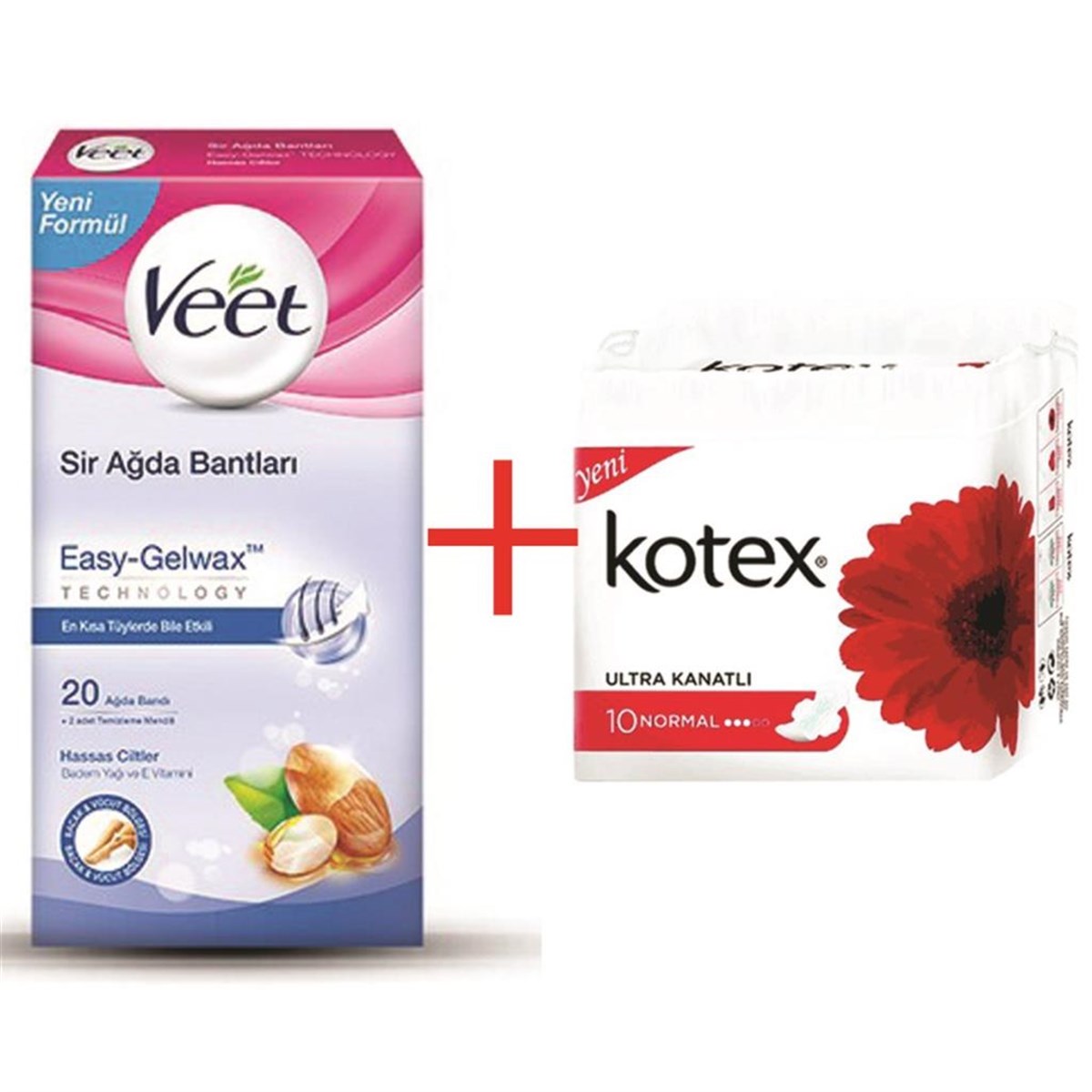 Veet Hassas Ciltler İçin Ağda Bandı 20'li + Kotex Ped Hediyeli