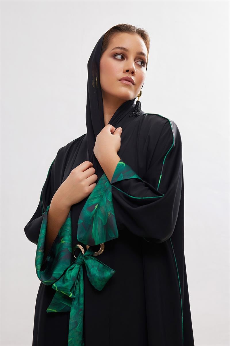 Arwa Abaya Set - BLACK-GREEN