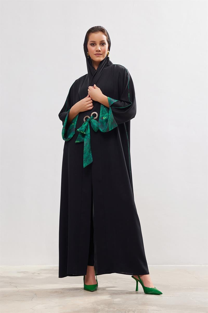 Arwa Abaya Set - BLACK-GREEN