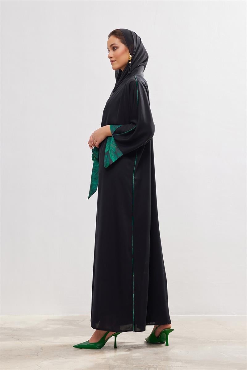 Arwa Abaya Set - BLACK-GREEN