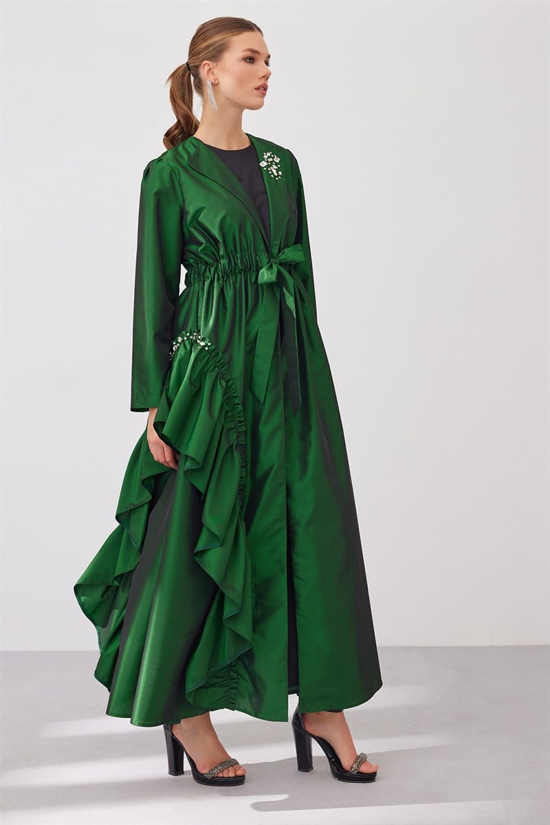 Bella Tafta Abaya - Emerald Green