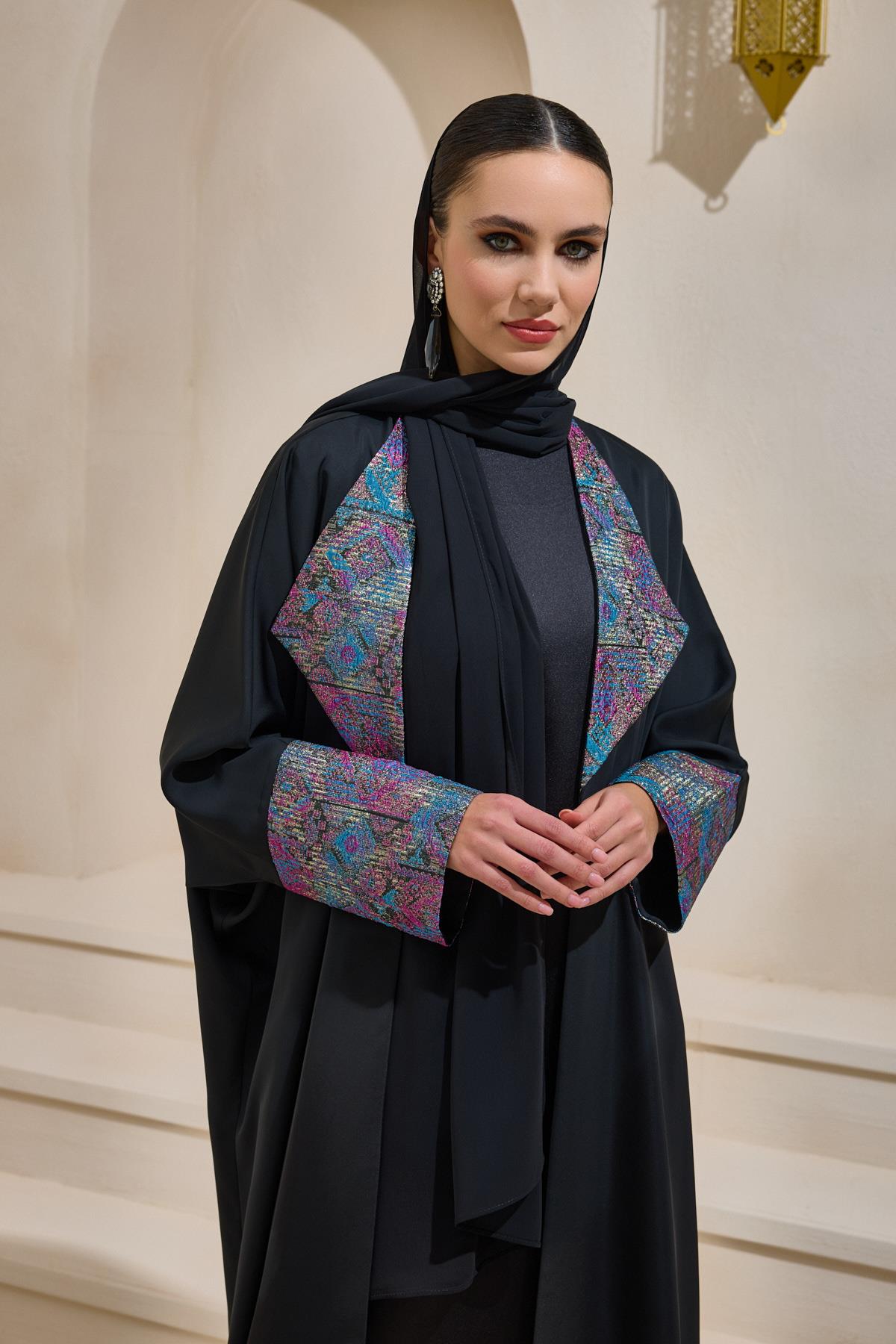 BROCADE MIX ABAYA BLACK