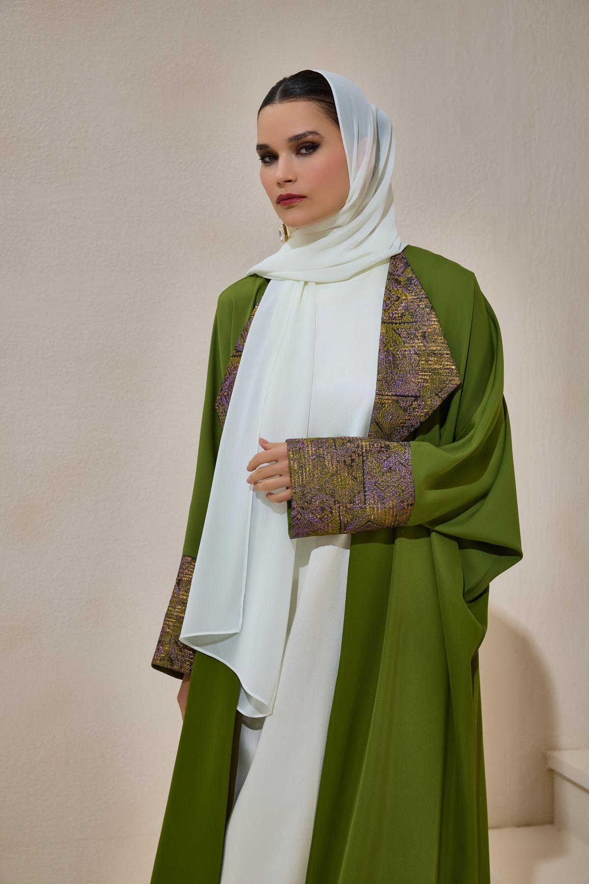 BROCADE MIX ABAYA LIGHT GREEN