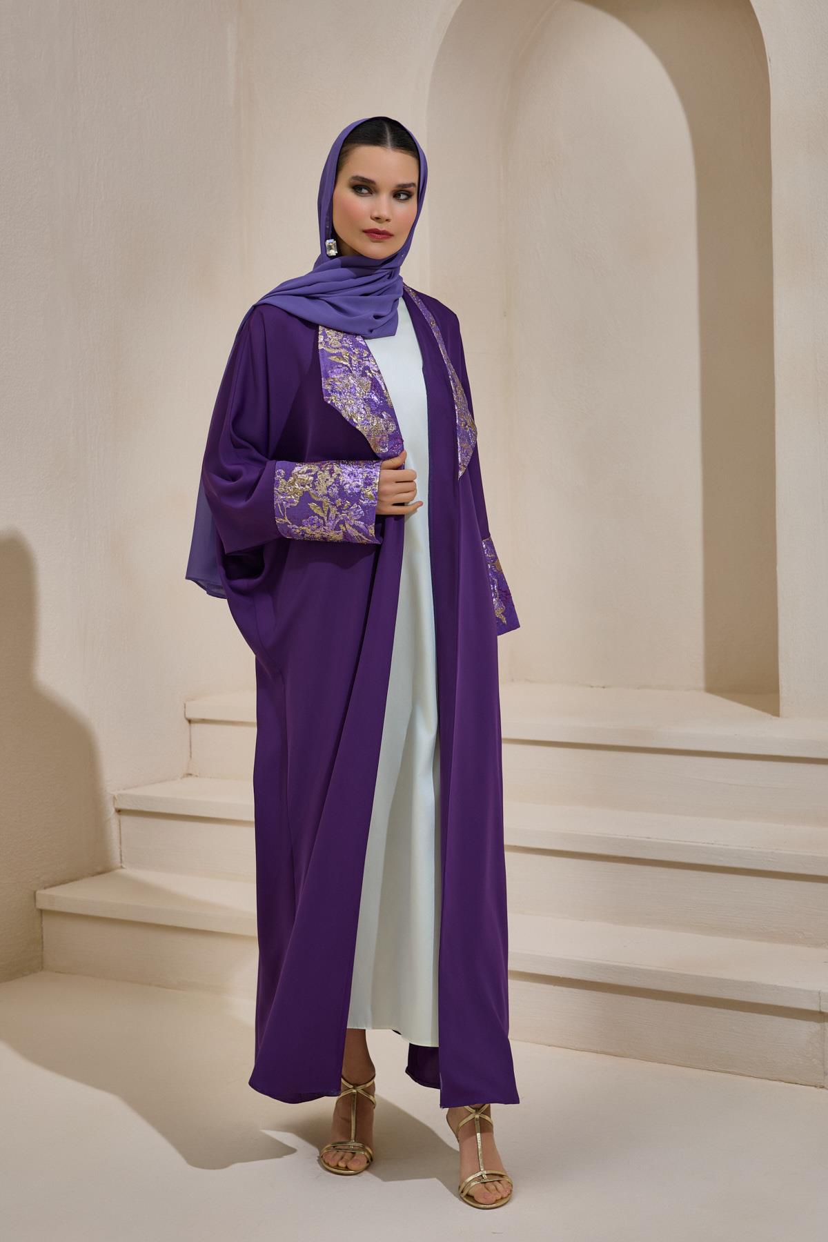 BROCADE MIX ABAYA PURPLE