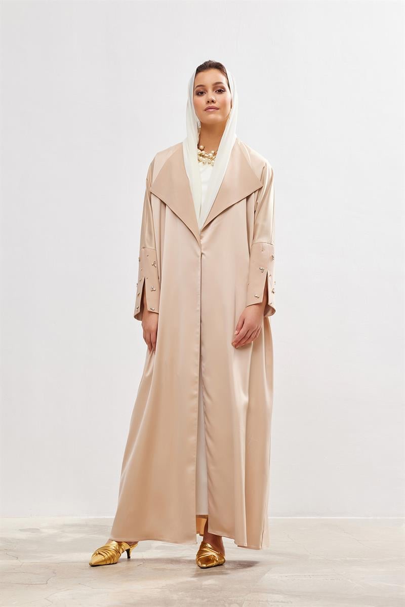 Charm Satin Abaya - BEIGE