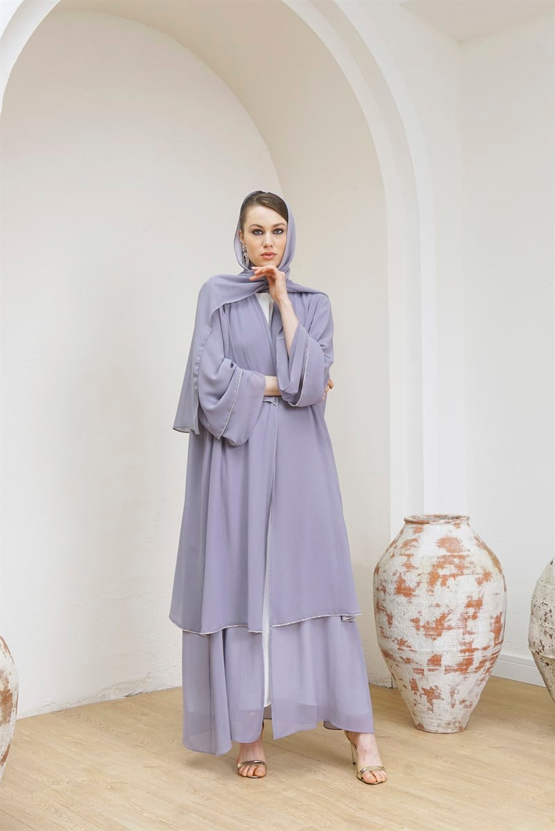 DOUBLE CHIFFON ABAYA - GRİ